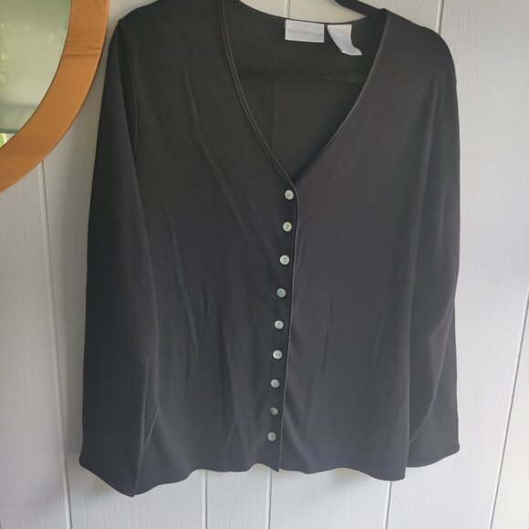 Worthington Black Cotton Blend Cardigan & Mother of Pearl Buttons, V-neck SzXL - Picture 5 of 5